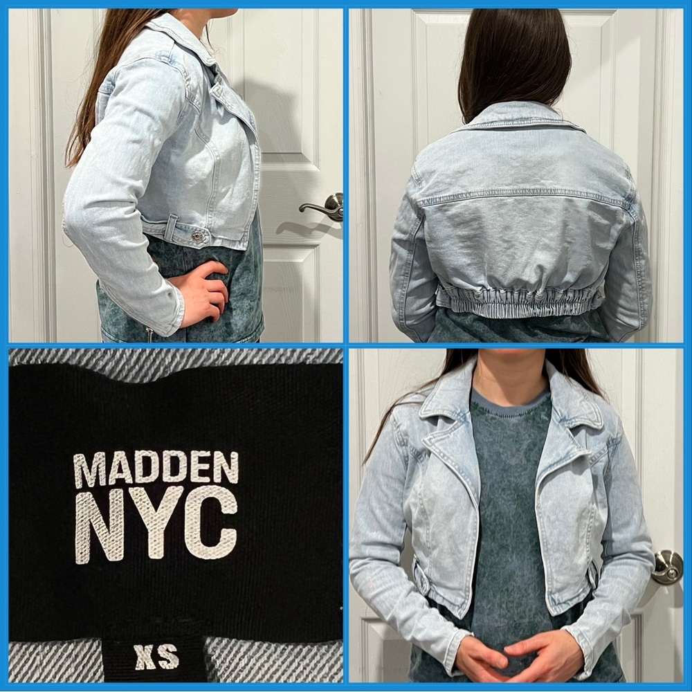 Madden NYC Light Blue Jean Jacket cropped style XSMALL